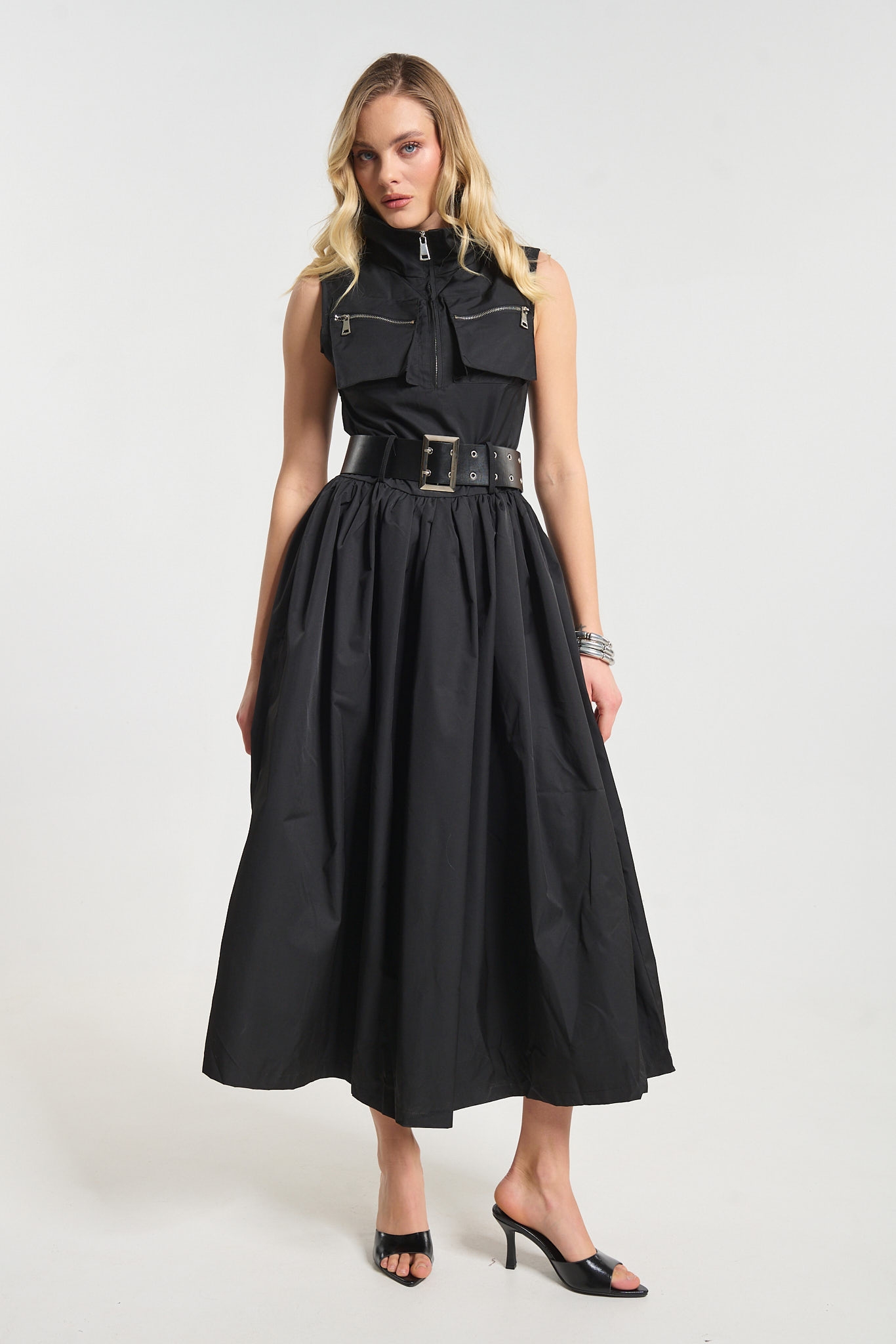 Φόρεμα Midi Αμάνικο Με Φερμουάρ