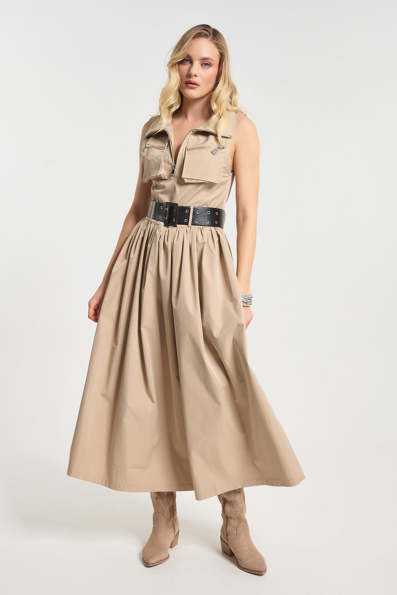 Φόρεμα Midi Αμάνικο Με Φερμουάρ