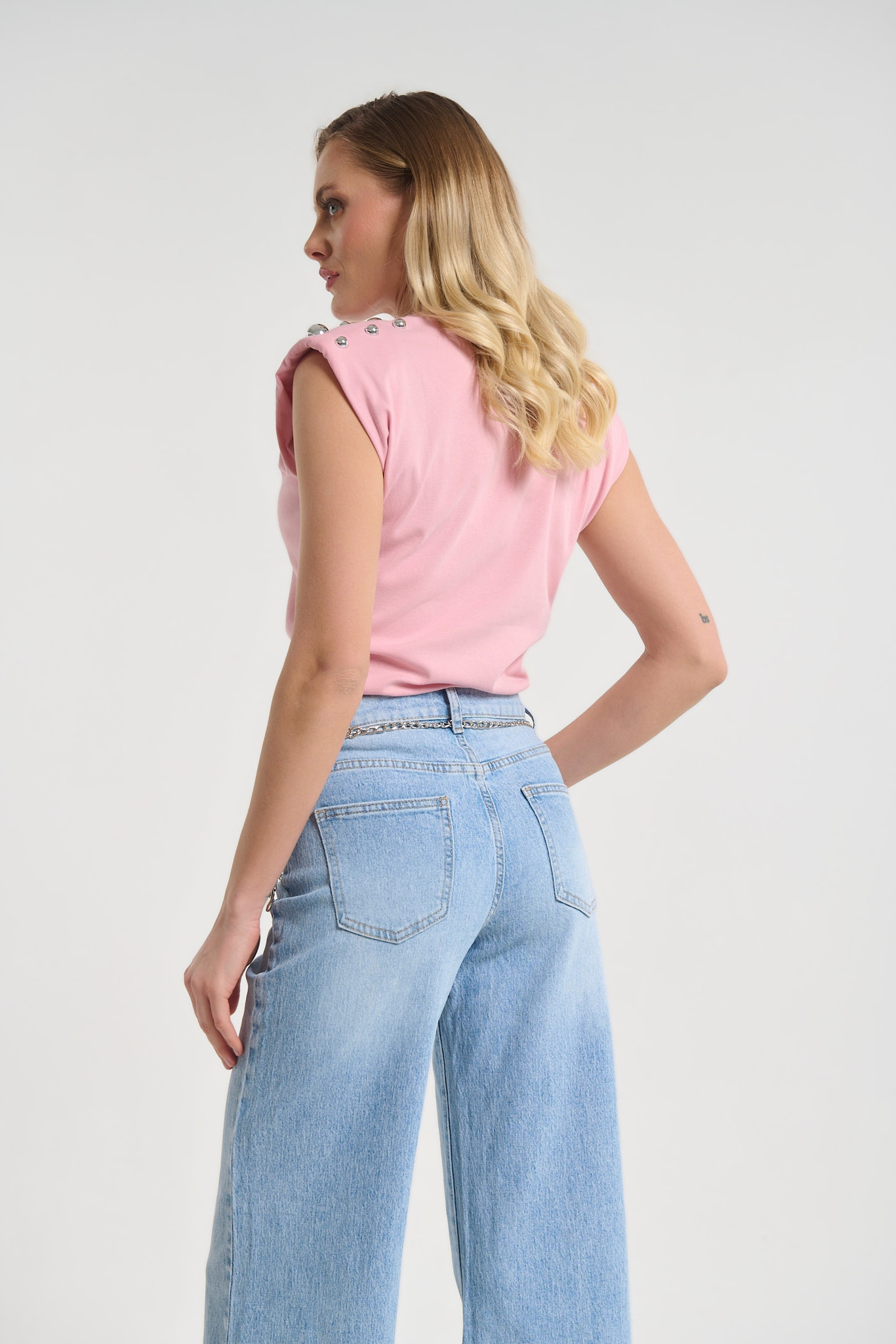 Top with Metallic Stud Shoulder Detail