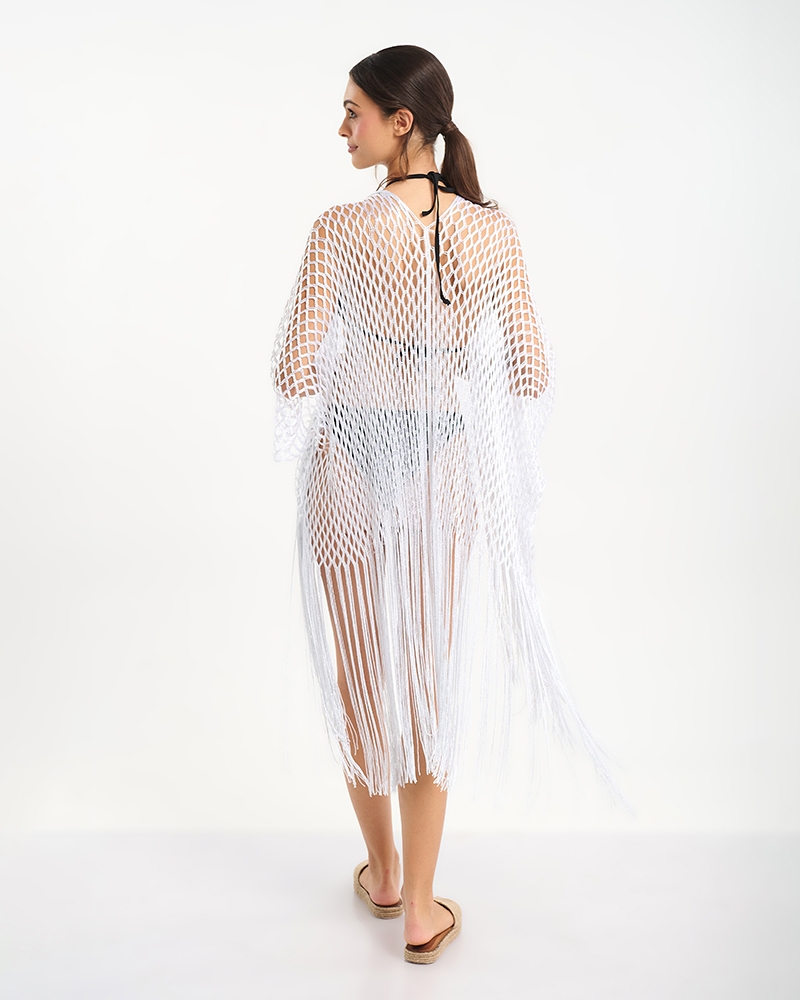 Ble Collection Crochet Kimono with Fringe Boho Net