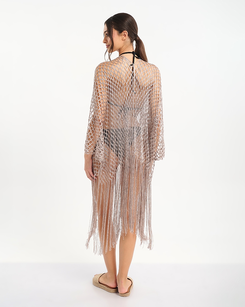 Ble Collection Crochet Kimono with Fringe Boho Net