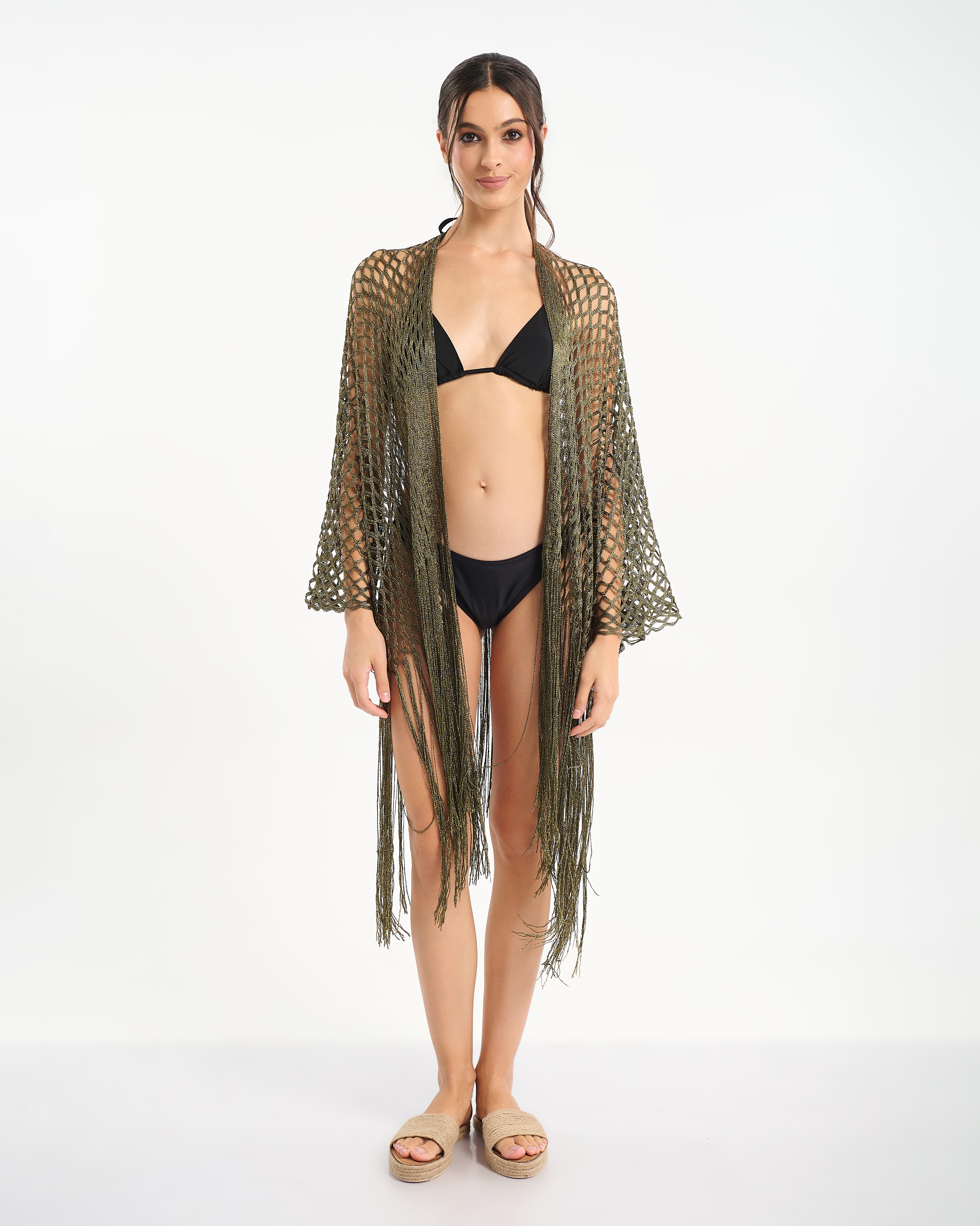 Ble Collection Crochet Kimono with Fringe Boho Net