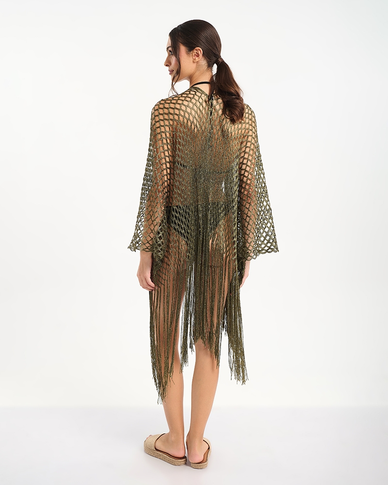 Ble Collection Crochet Kimono with Fringe Boho Net
