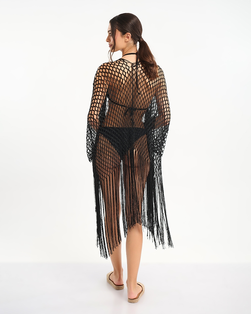 Ble Collection Crochet Kimono with Fringe Boho Net