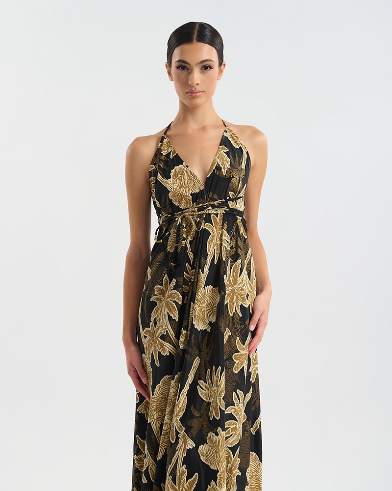 Ble Collection Φόρεμα Μακρύ Δετό Με Print