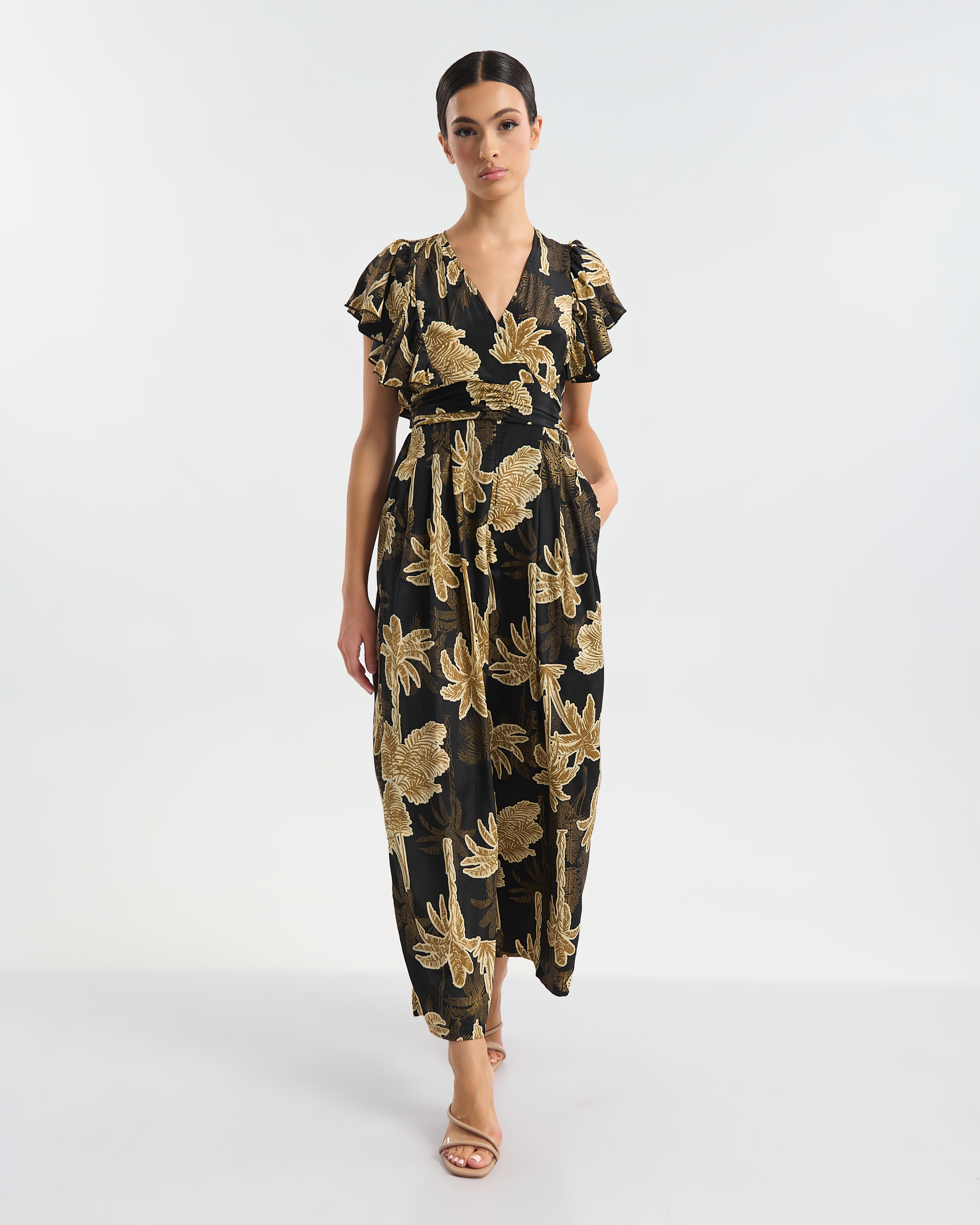 Ble Collection Print Jumpsuit with Tie Detail – Satin Look