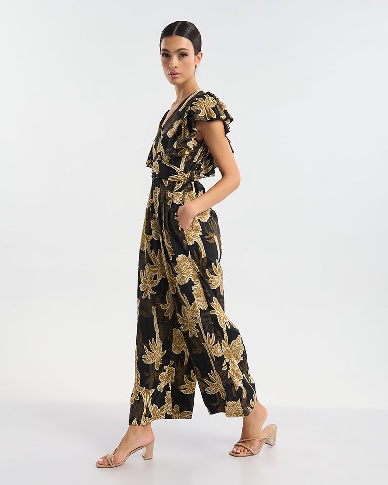 Ble Collection Print Jumpsuit with Tie Detail – Satin Look