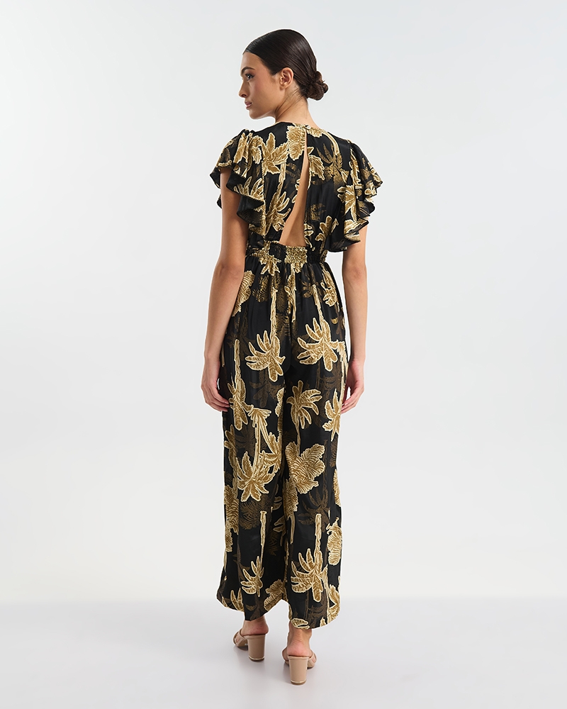 Ble Collection Print Jumpsuit with Tie Detail – Satin Look