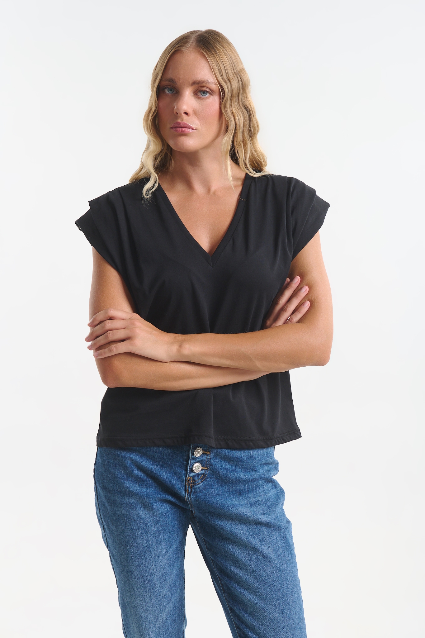 Kelly's Women’s Top with Shoulder Pads & Rhinestones