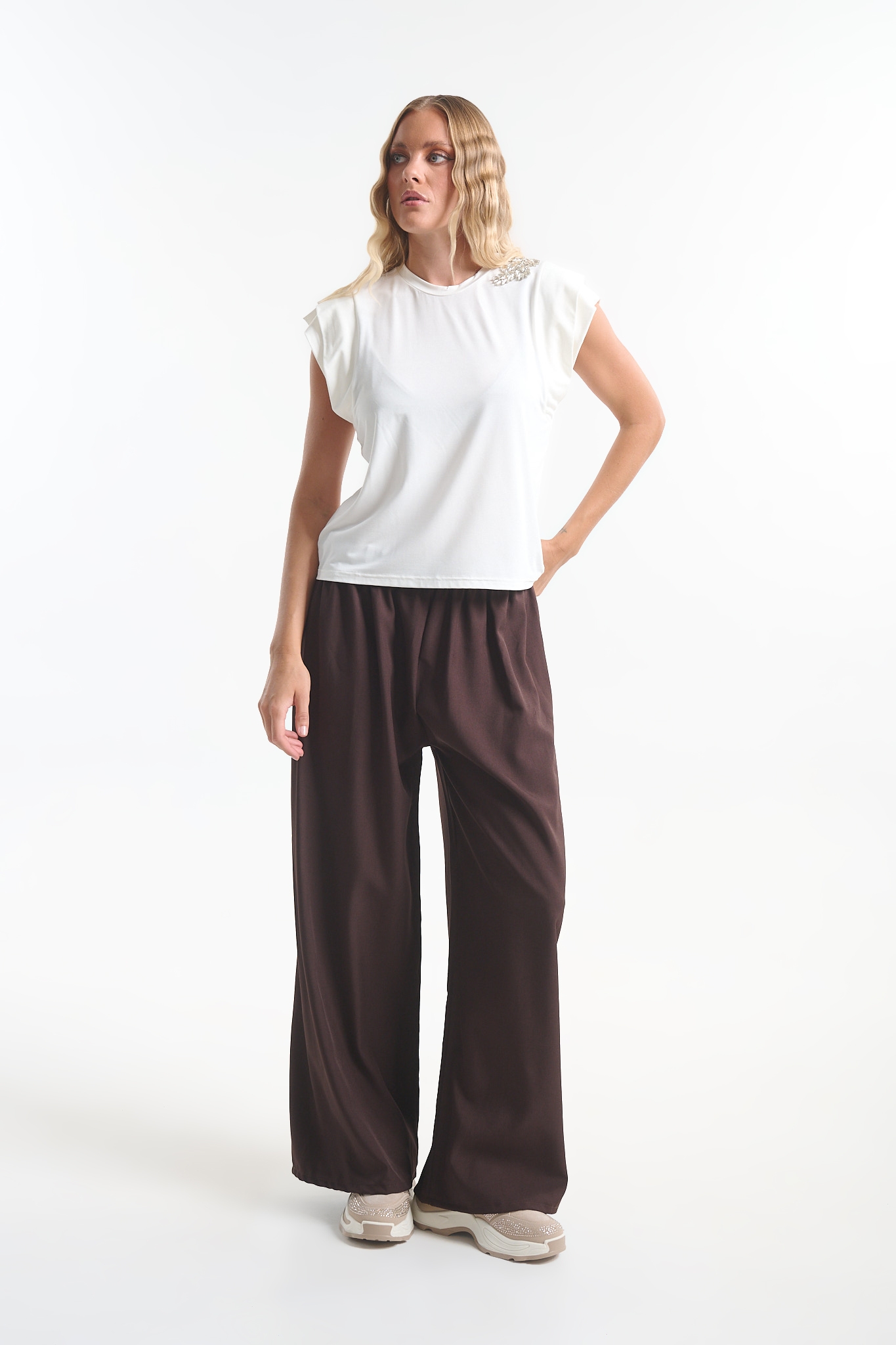Kelly's Women’s Top with Statement Rhinestone Shoulder Detail