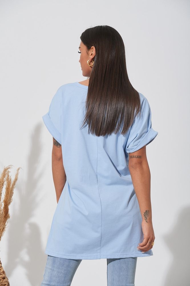 T-Shirt Basic Με Γυριστό Μανίκι