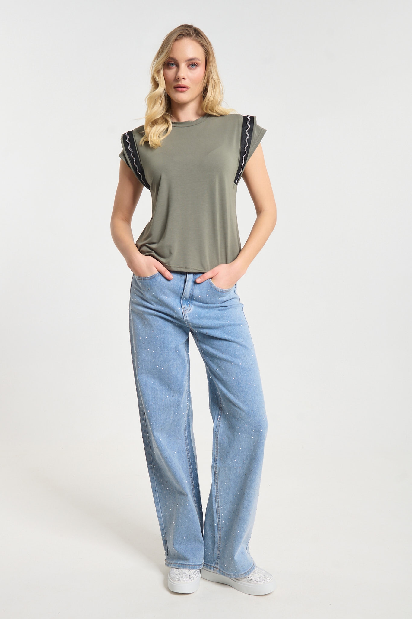 Kelly's Rhinestoned Double Sleeve T-Shirt