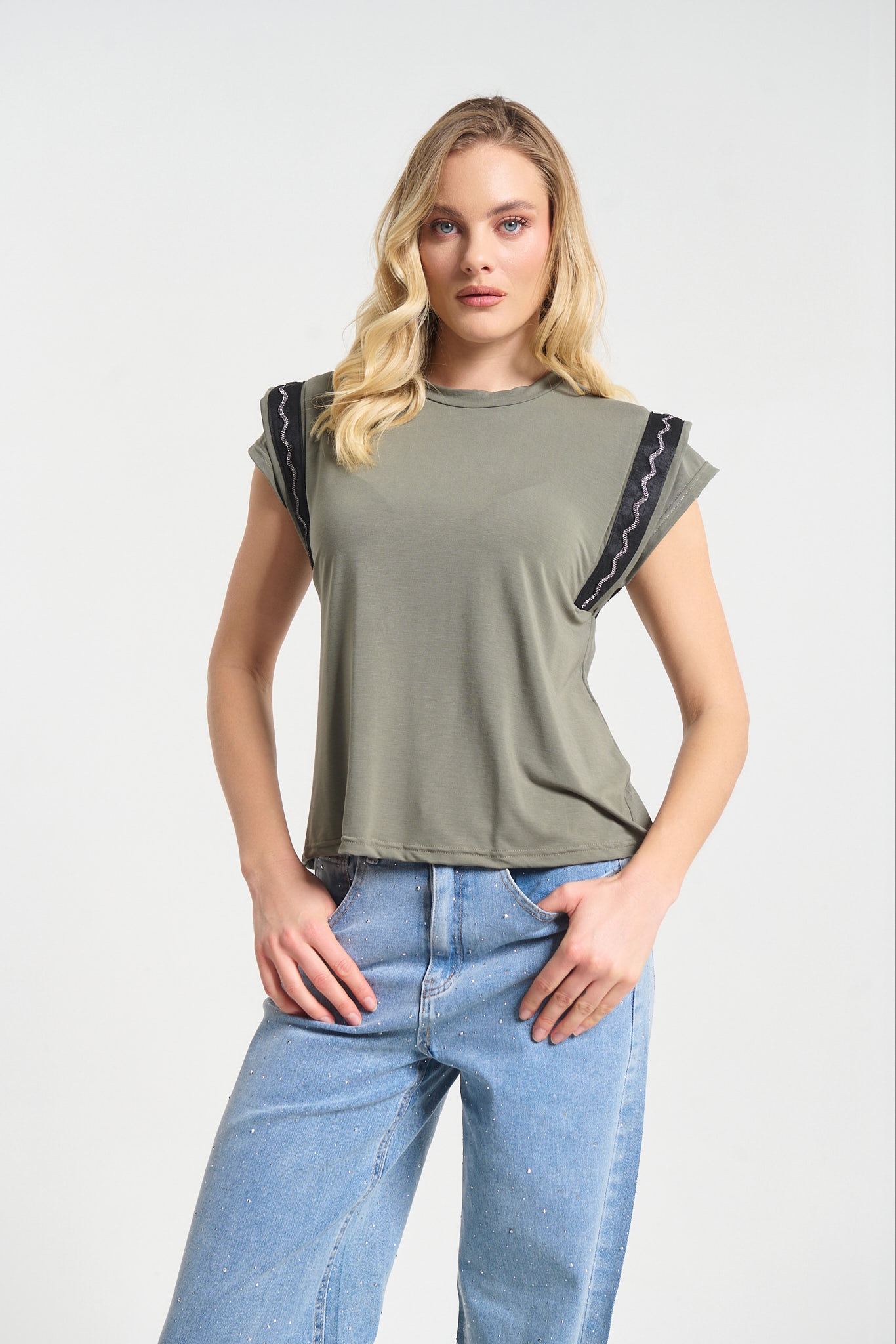Kelly's Rhinestoned Double Sleeve T-Shirt