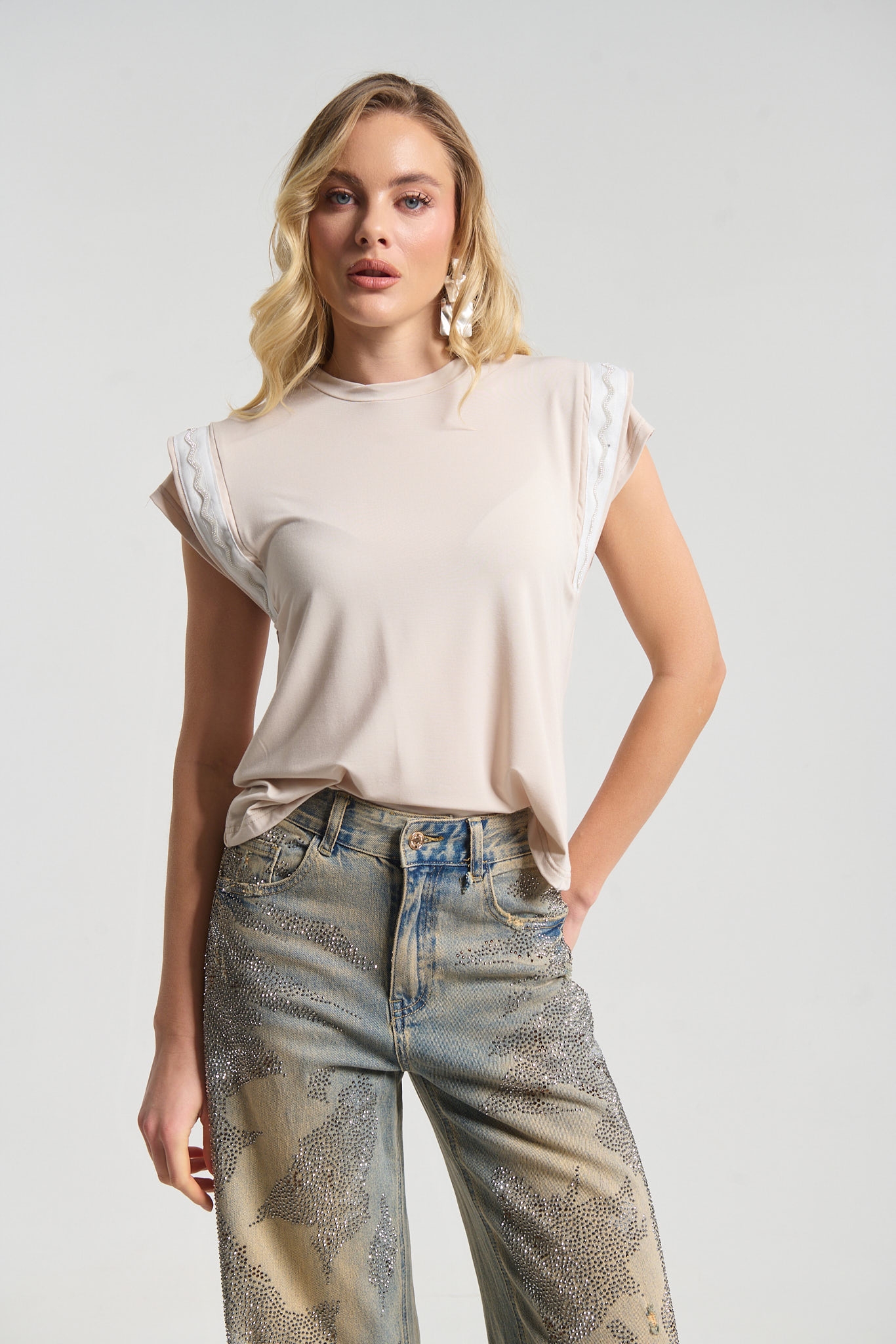 Kelly's Rhinestoned Double Sleeve T-Shirt