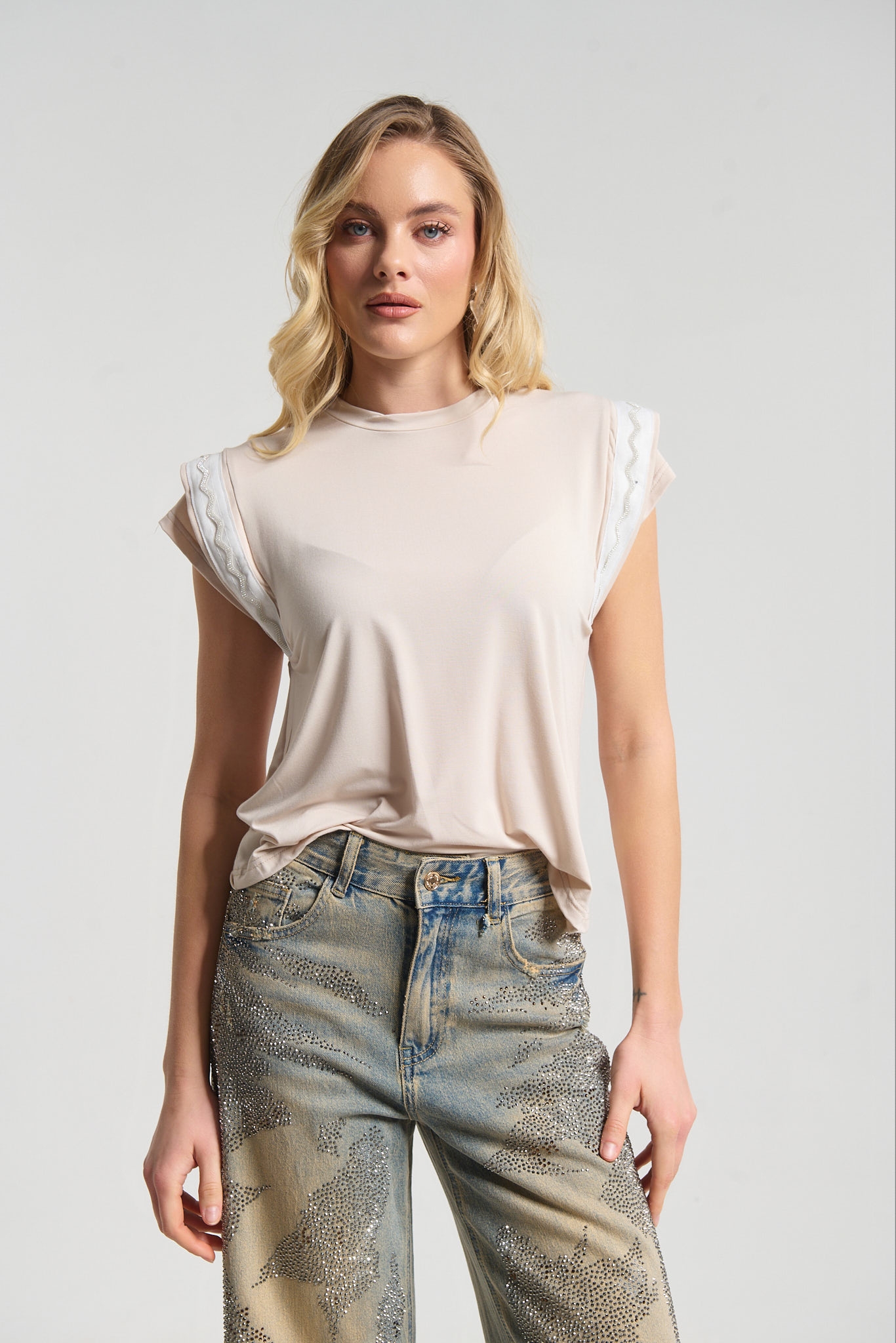 Kelly's Rhinestoned Double Sleeve T-Shirt