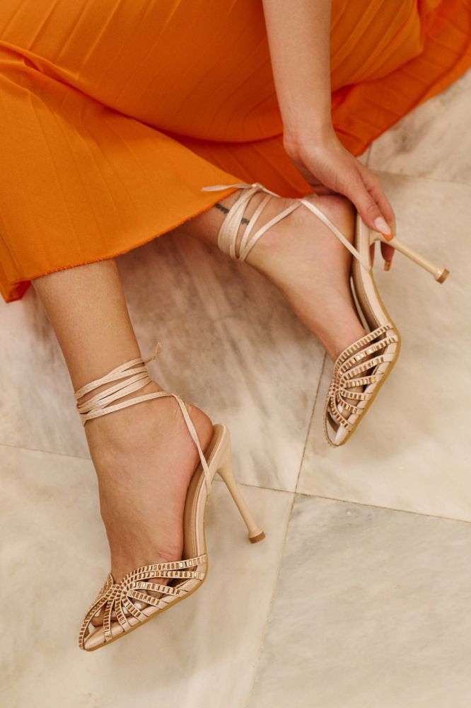 Rhinestone Decor Stiletto Heeled Ankle Strap Sandals