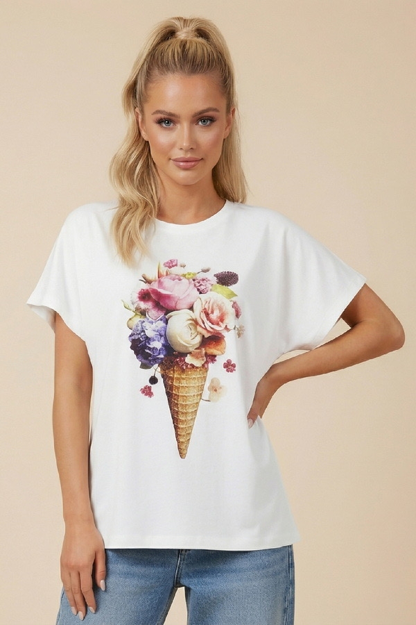 De javu Women's Cotton T-Shirt with Floral Print