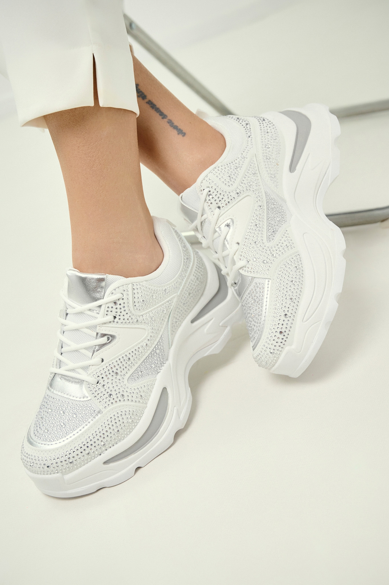 Chunky Fashion Sneakers – All-Over Rhinestones