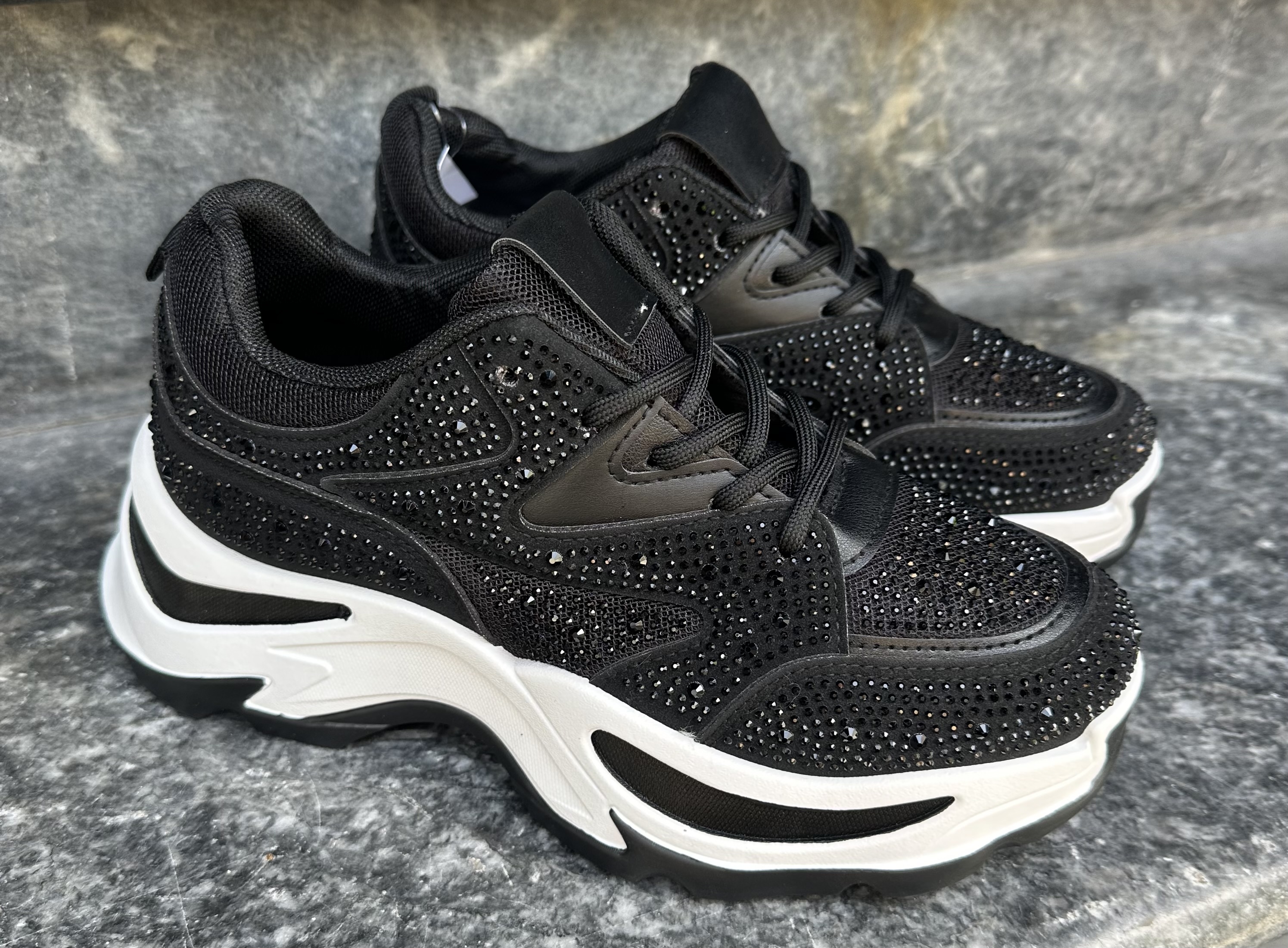 Chunky Fashion Sneakers – All-Over Rhinestones