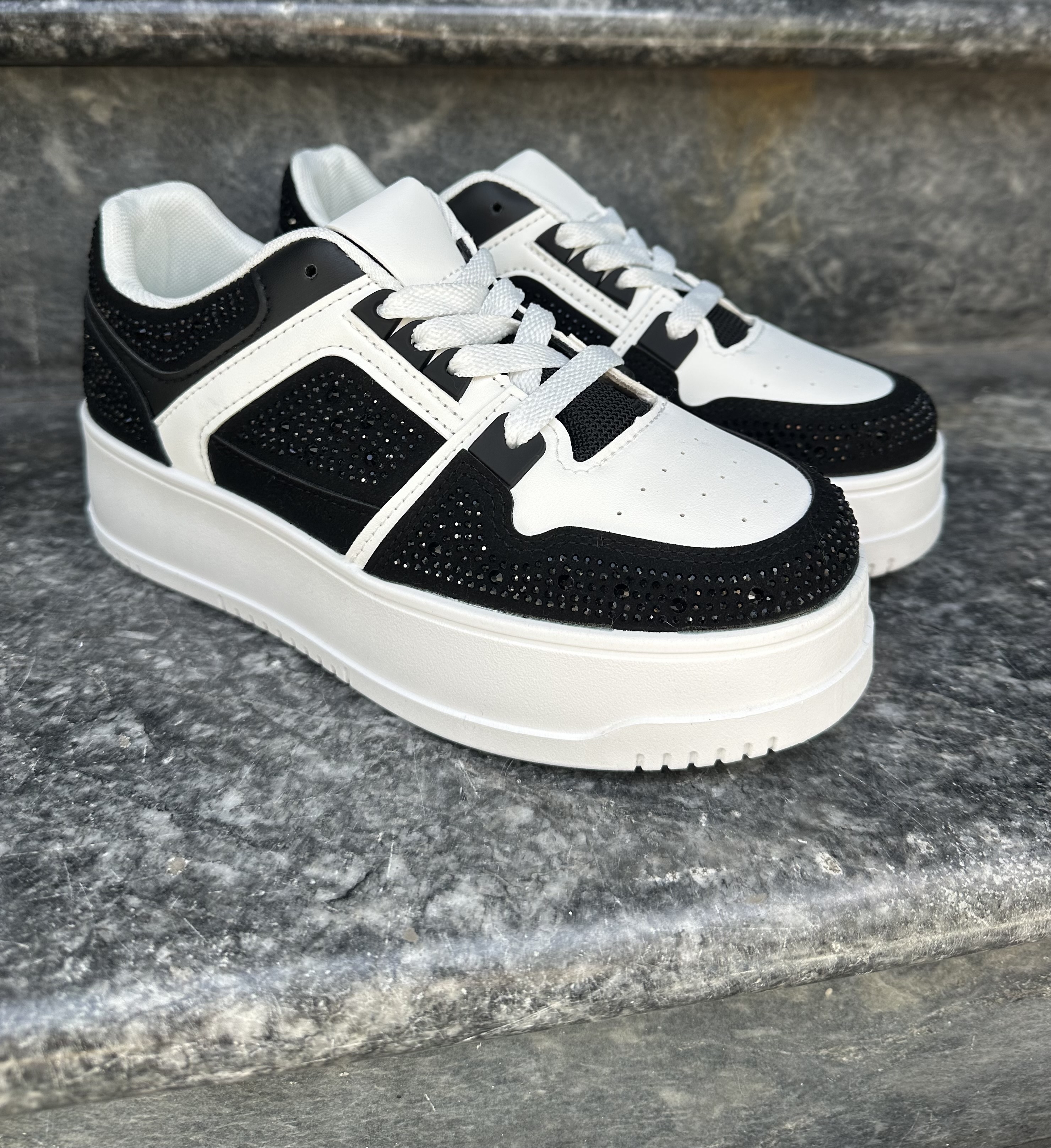 Platform Sneakers – Subtle Rhinestone Details