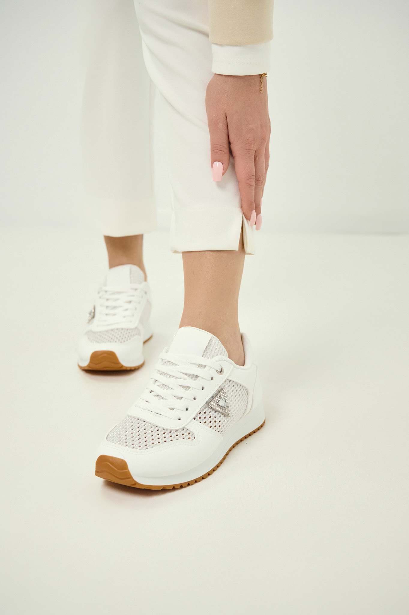 Lace-Up Shoe Featuring Triangular Rhinestone Side Detail