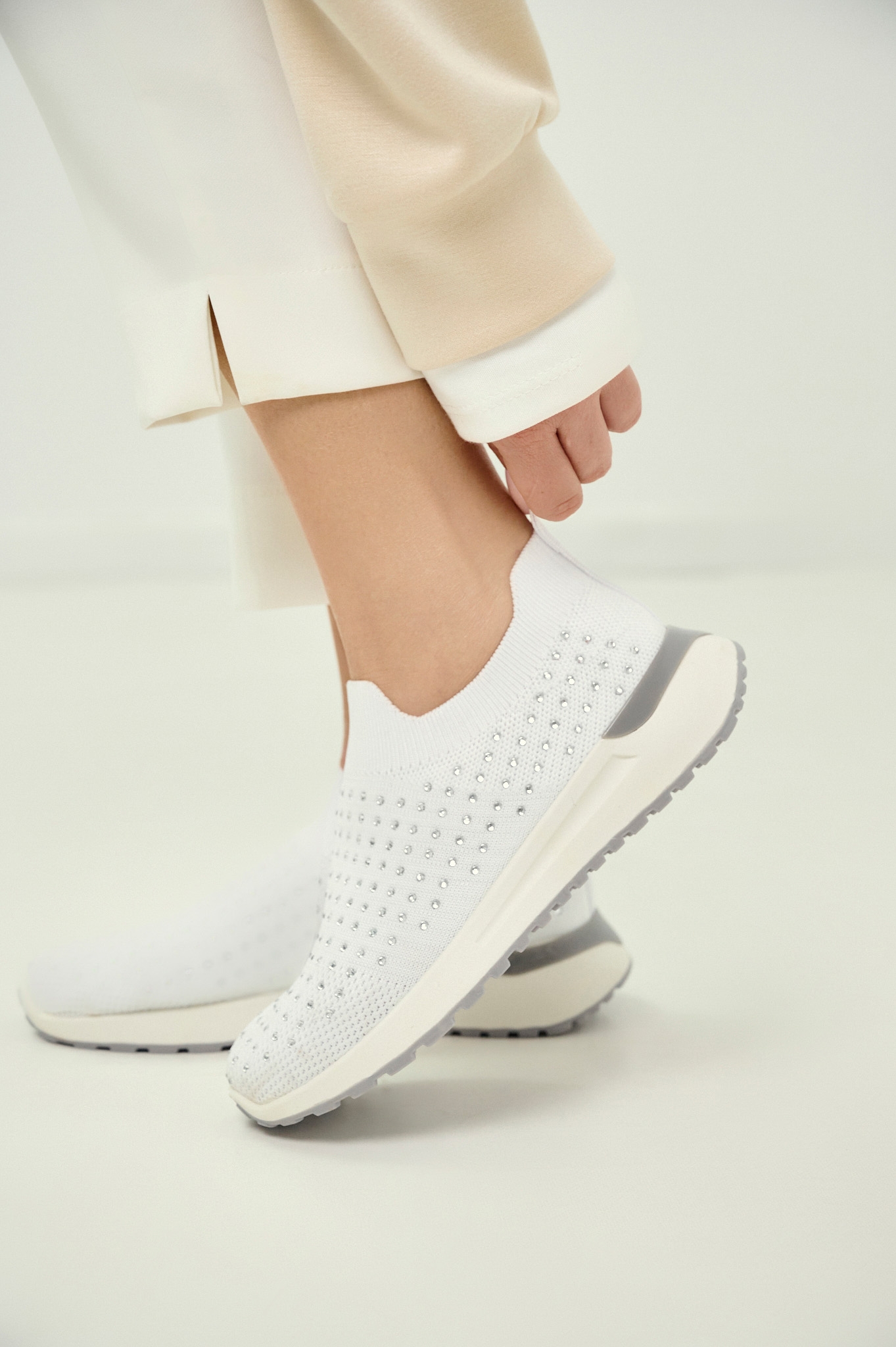 Knit Slip-On Sneakers with Strass