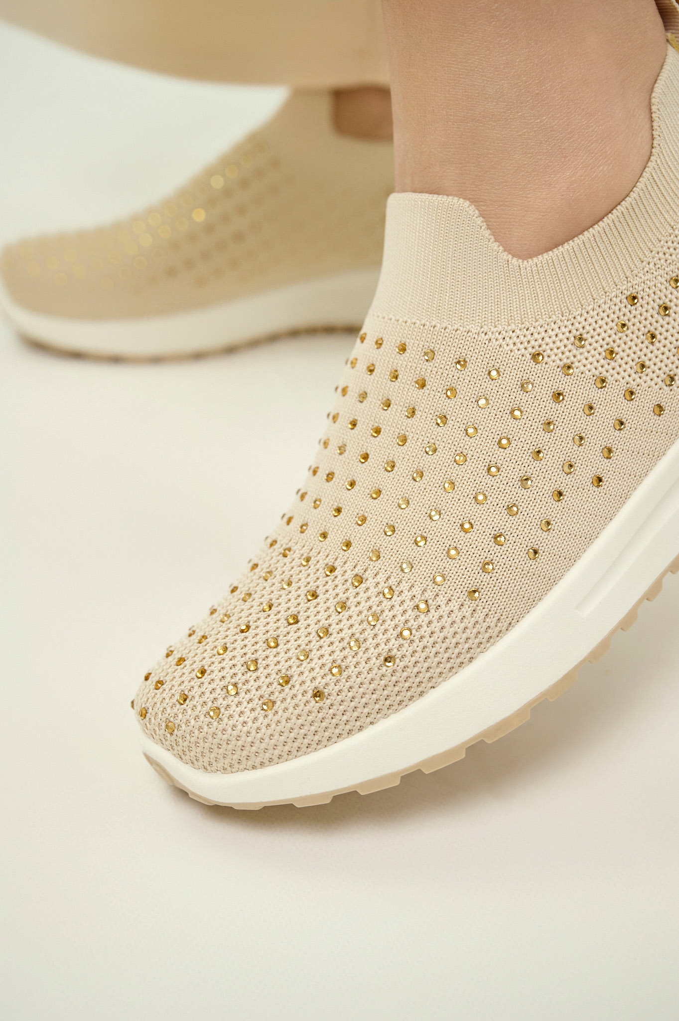 Knit Slip-On Sneakers with Strass
