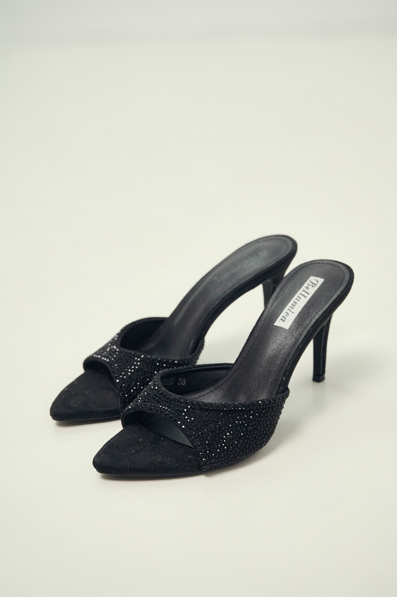 Women’s Rhinestone Mule Heels with Slim Stiletto