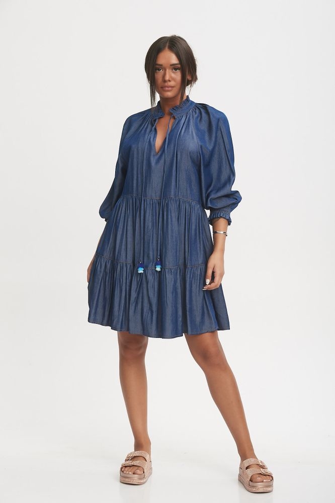 On Line Φόρεμα Τζιν Με Βολάν