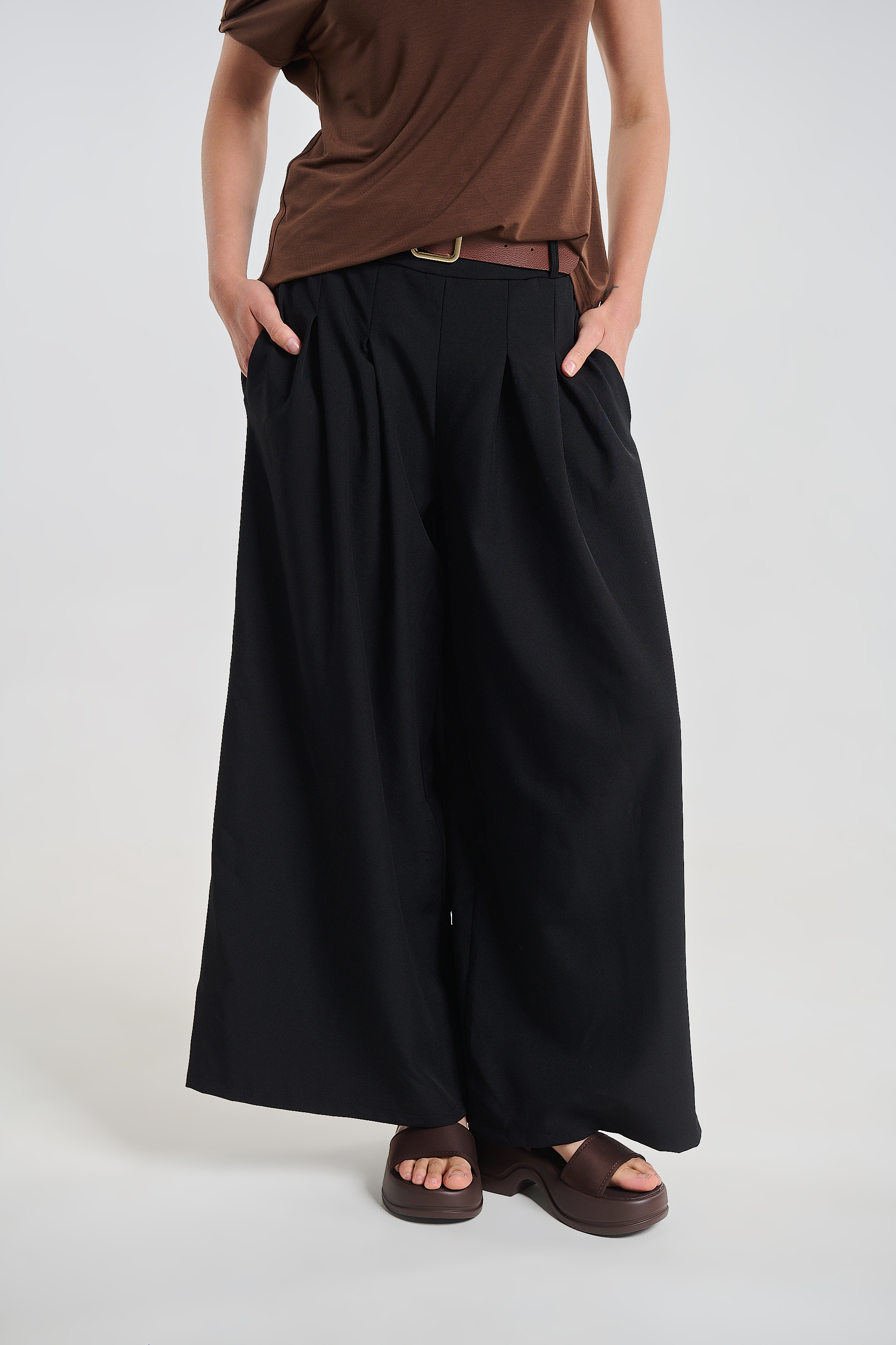 Belted Wide Leg Pants Minimal Chic