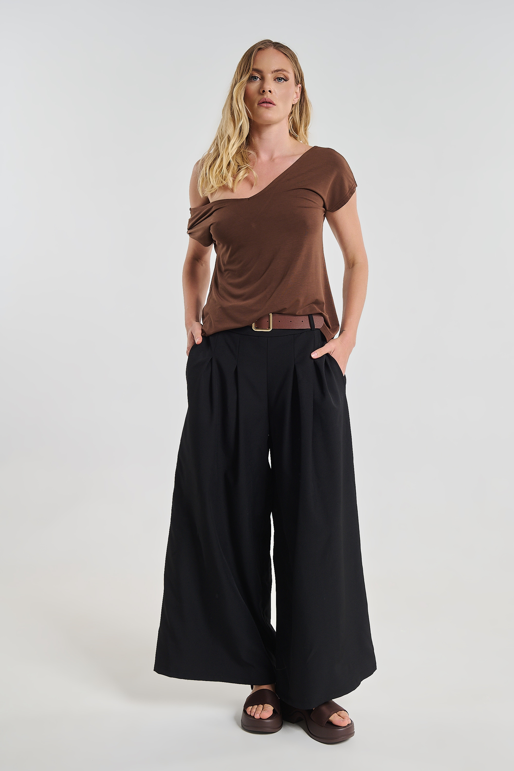 Belted Wide Leg Pants Minimal Chic
