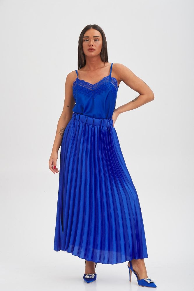 Satin Pleated Midi Skirt