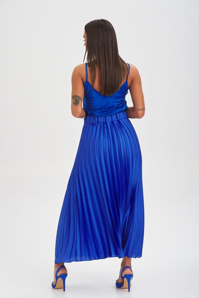 Satin Pleated Midi Skirt