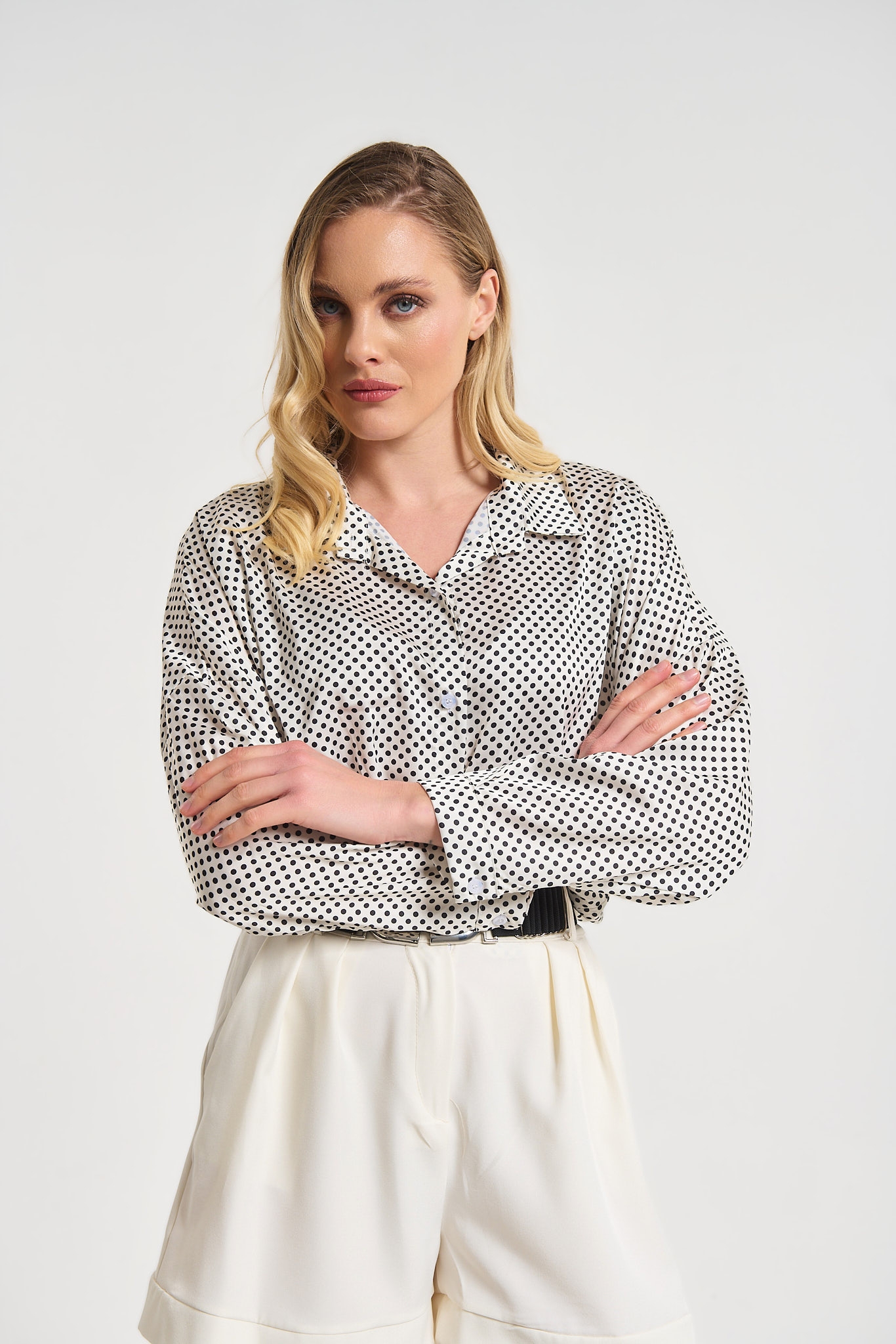 Polka Dot Tie-Front Shirt