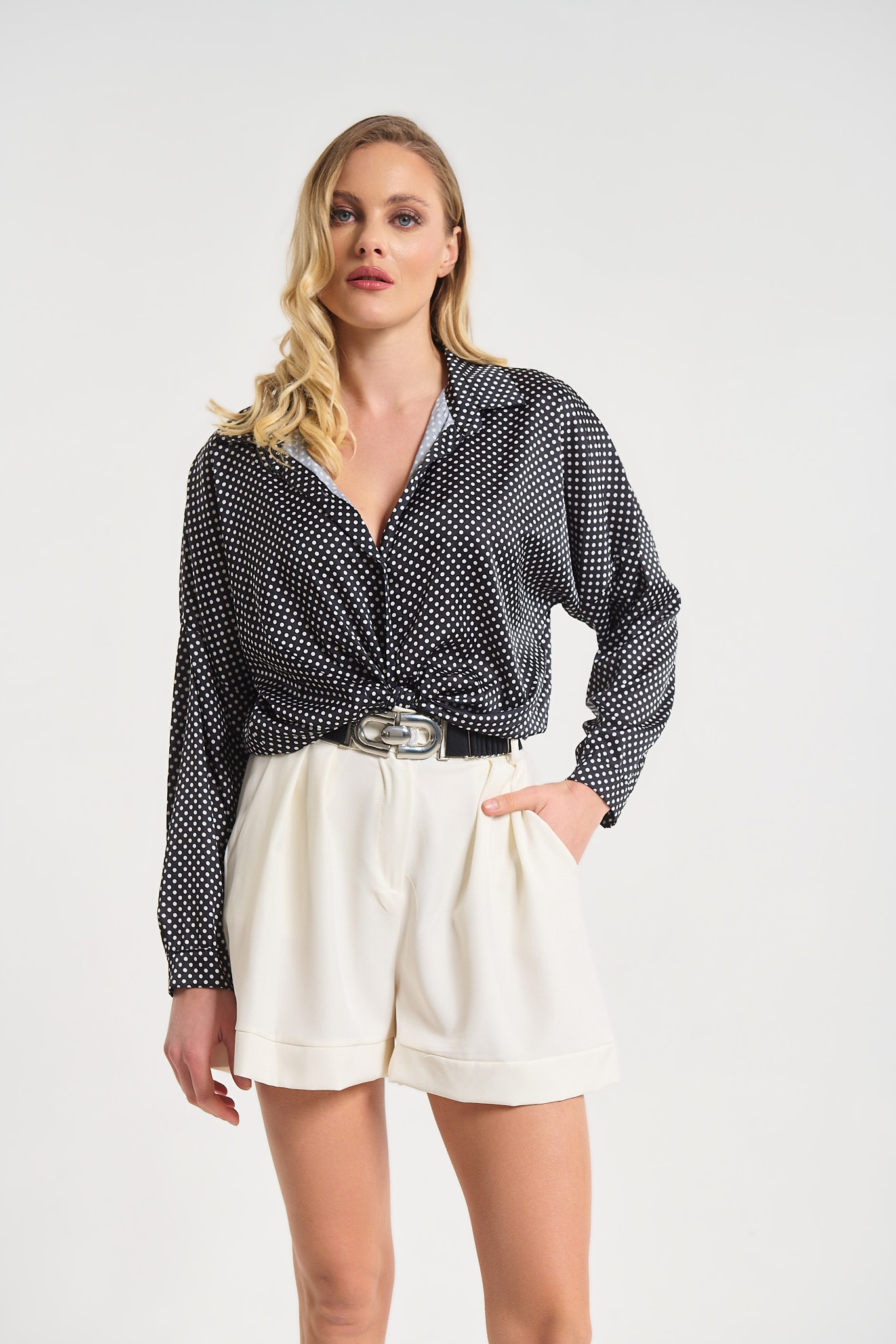 Polka Dot Tie-Front Shirt