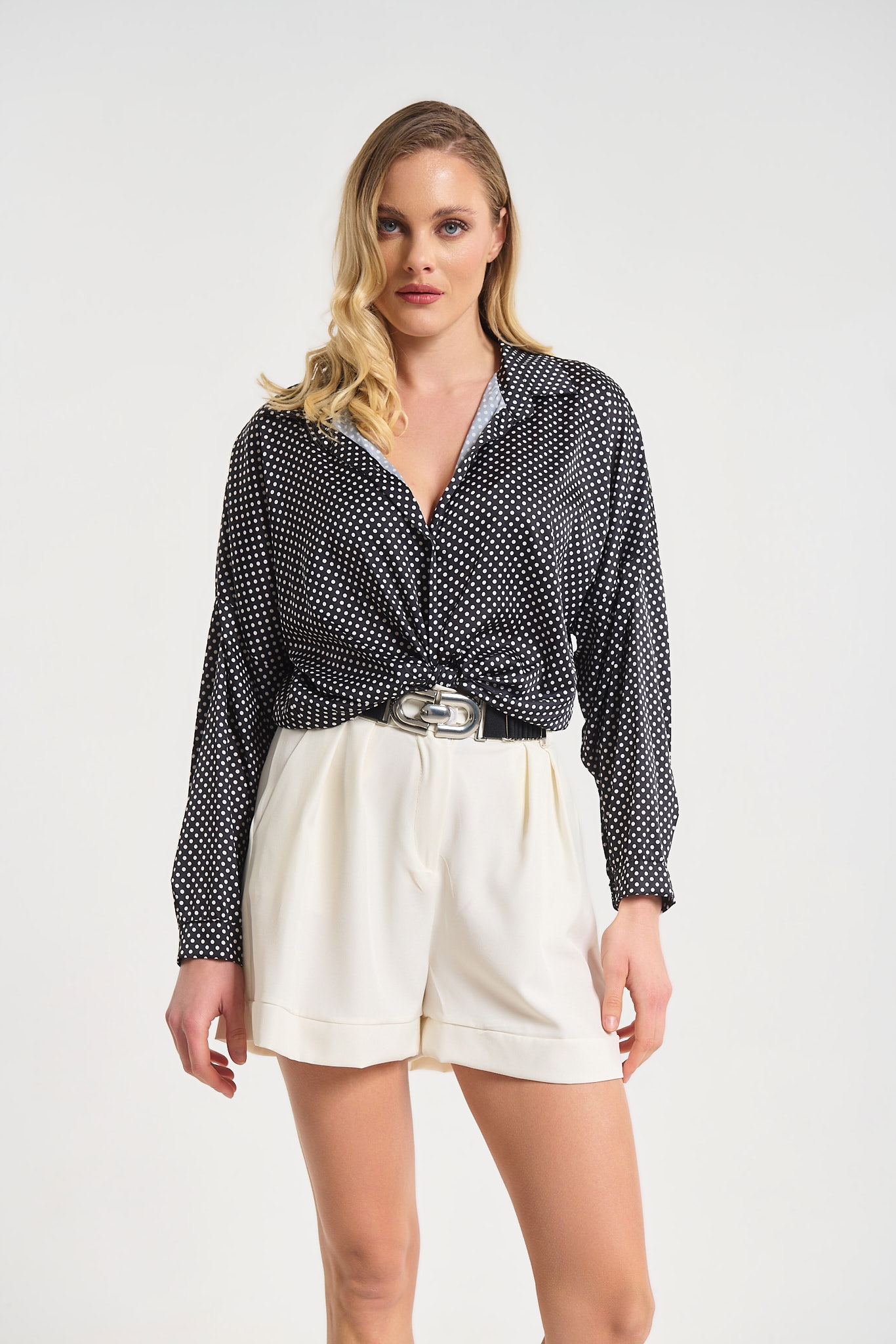 Polka Dot Tie-Front Shirt