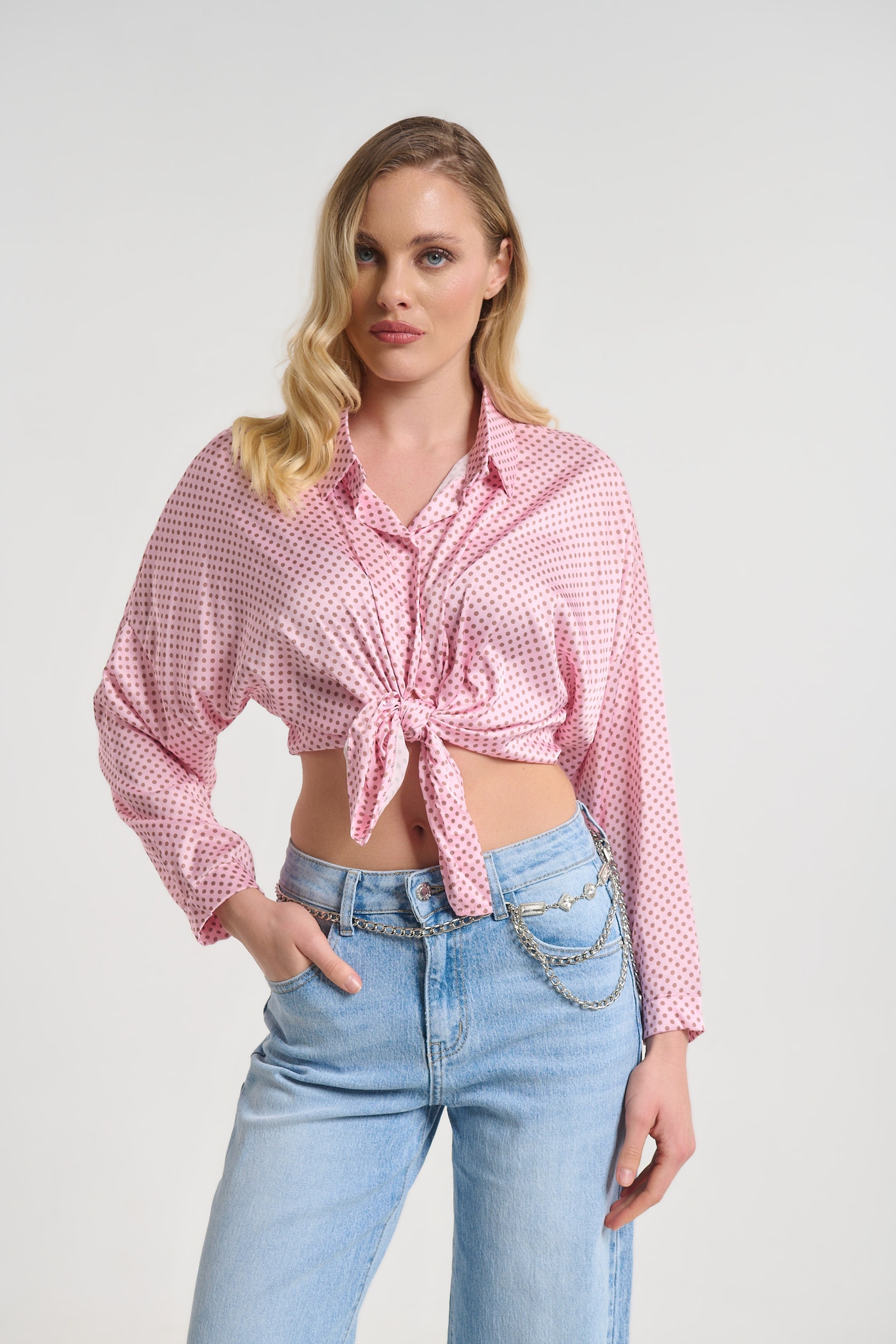 Polka Dot Tie-Front Shirt