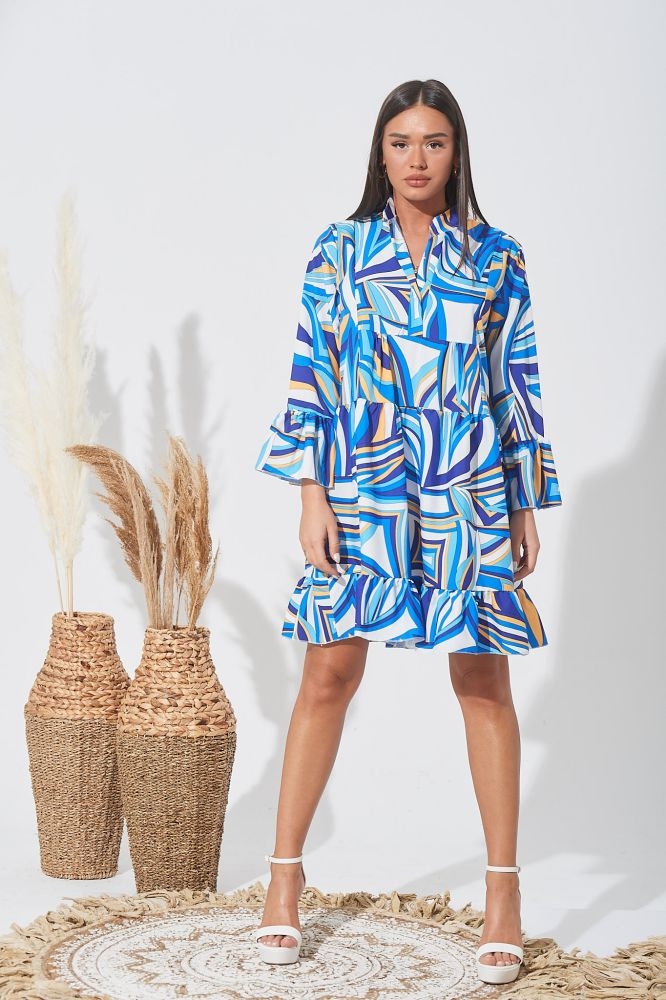 Φόρεμα Με Μάο Γιακά & Πολύχρωμες Γραμμές