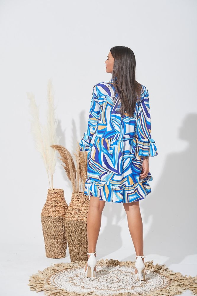 Φόρεμα Με Μάο Γιακά & Πολύχρωμες Γραμμές