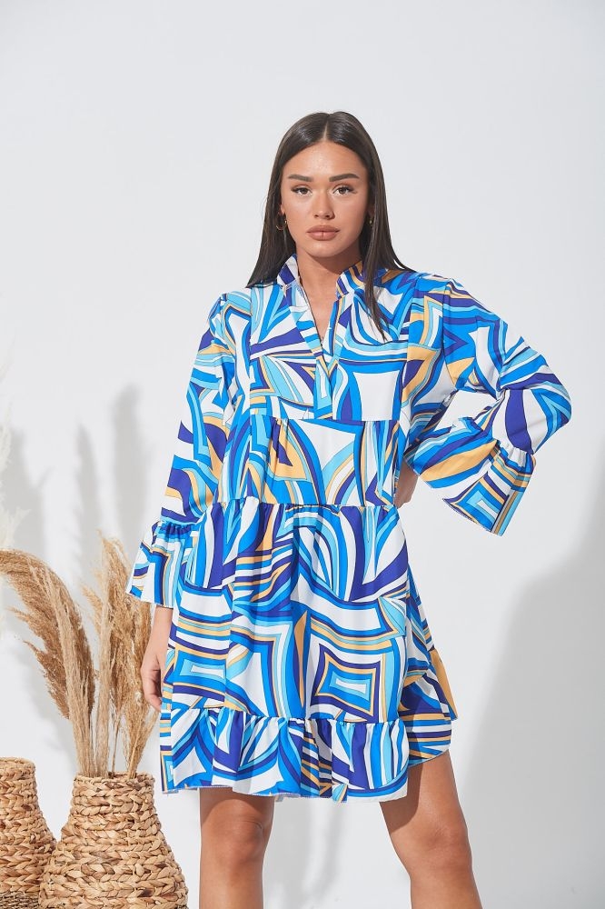 Φόρεμα Με Μάο Γιακά & Πολύχρωμες Γραμμές