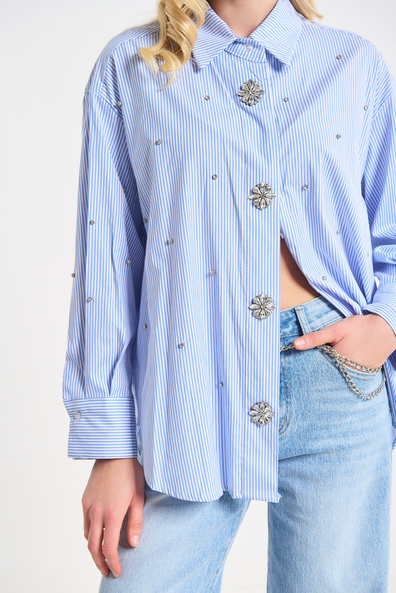 Πουκάμισο Ριγέ Με Πέτρες