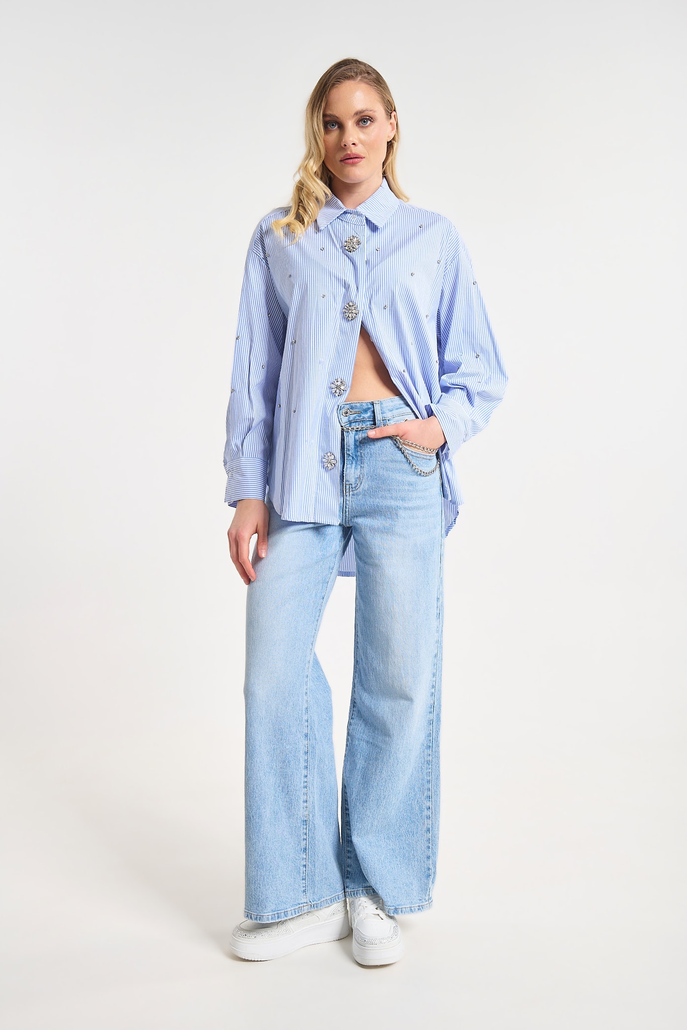 Πουκάμισο Ριγέ Με Πέτρες