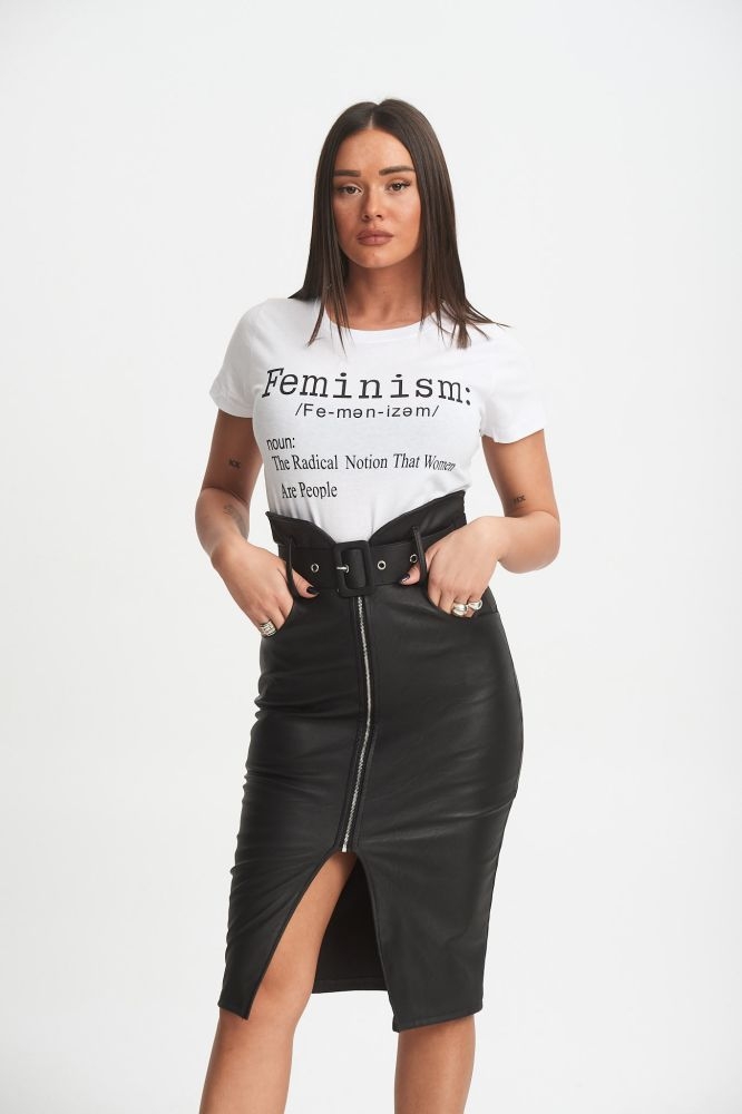 Φούστα Midi Δερματίνη με Ζώνη