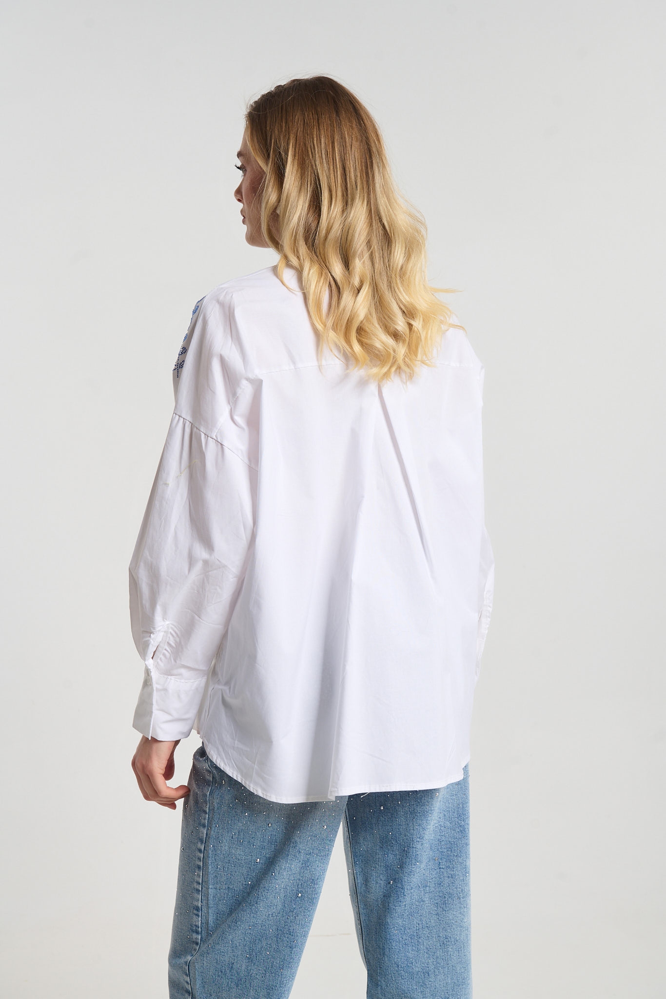 Rhinestoned Branches Decorated Shirt