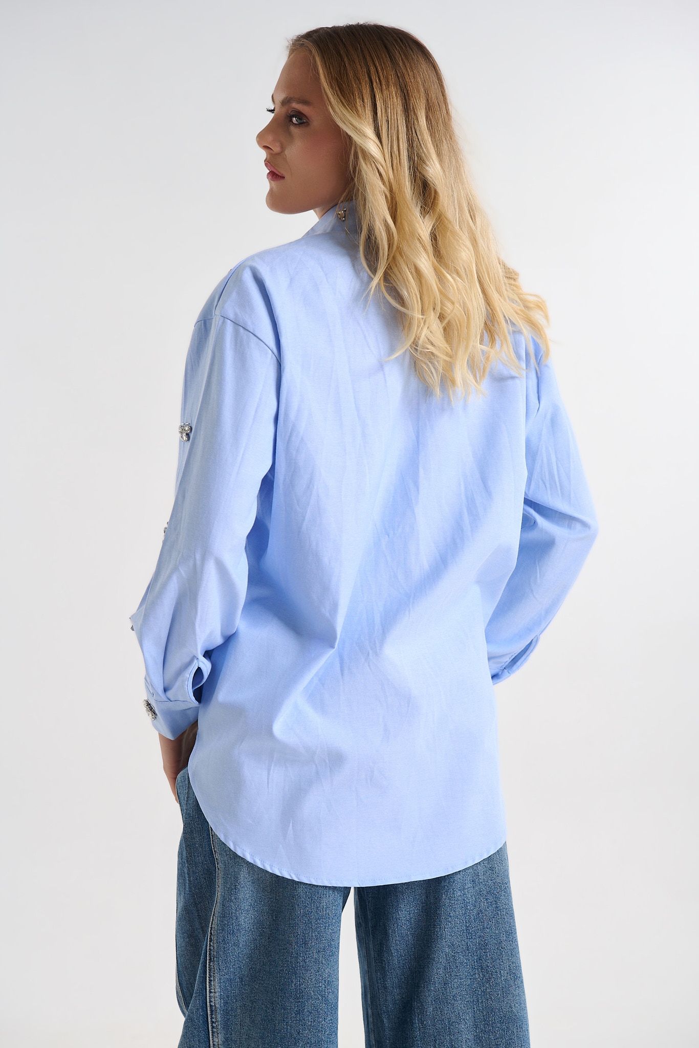 Embellished Shirt with Beaded & Rhinestone Motifs -Relaxed Fit