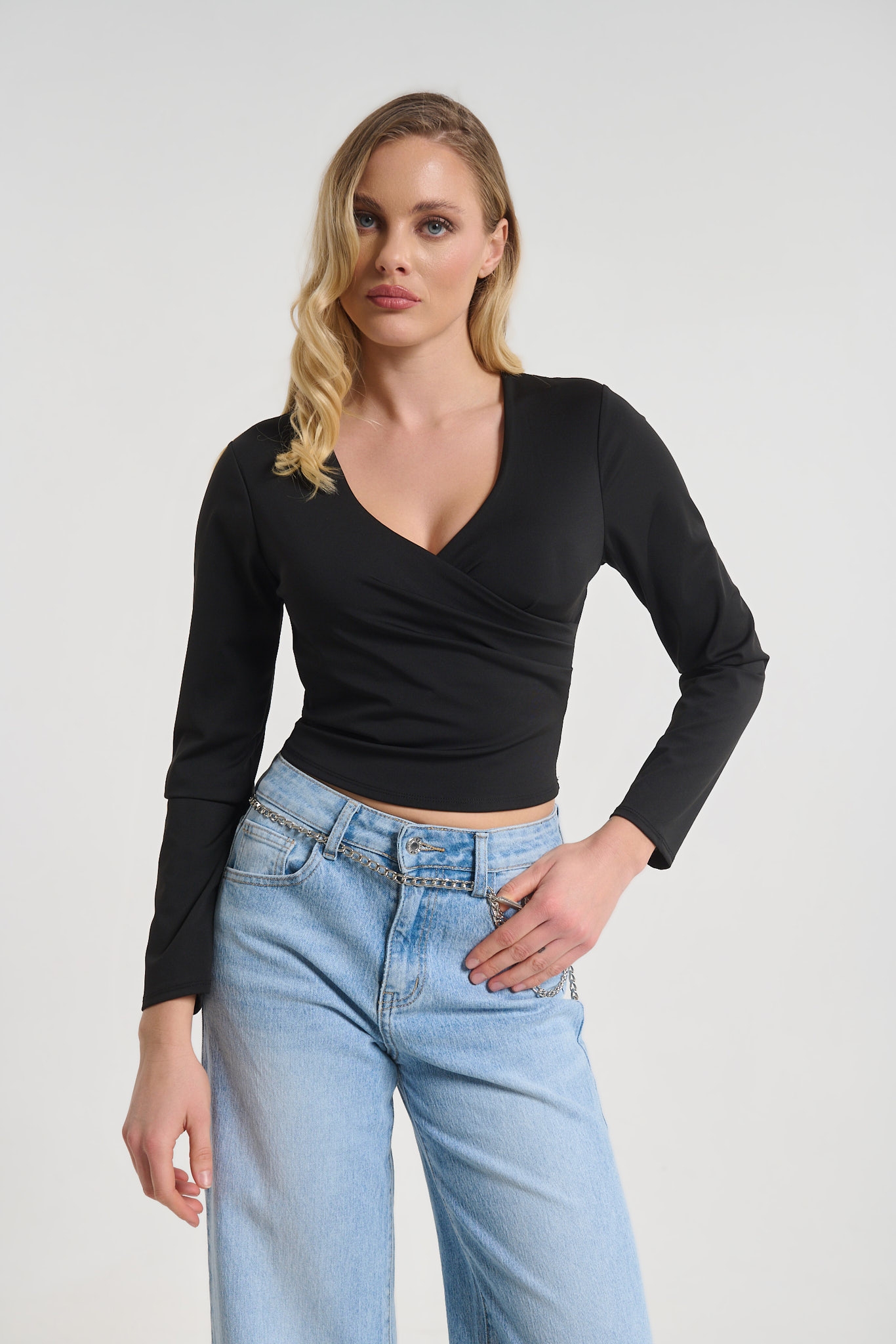 Long Sleeve Wrap Crop Top