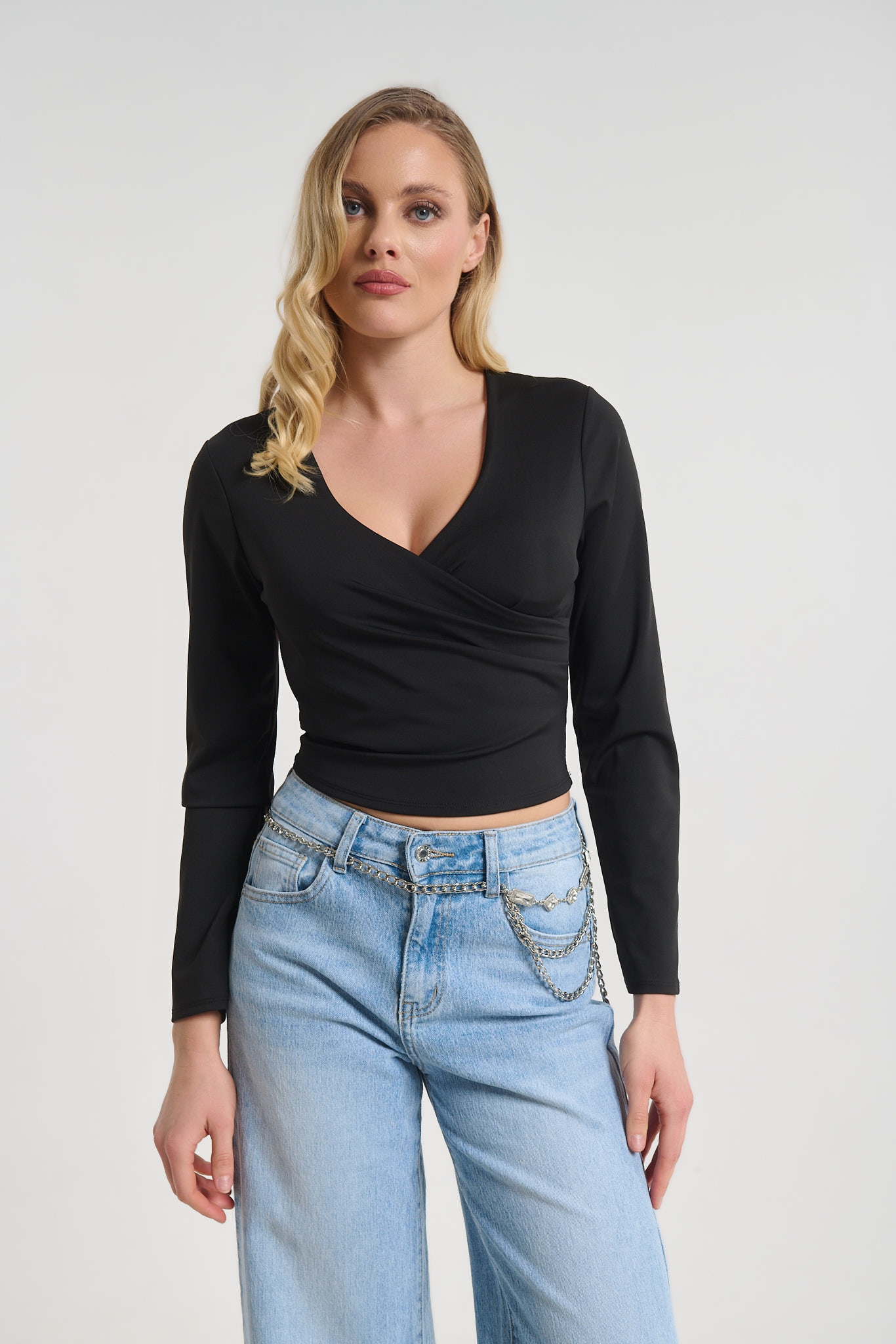 Long Sleeve Wrap Crop Top