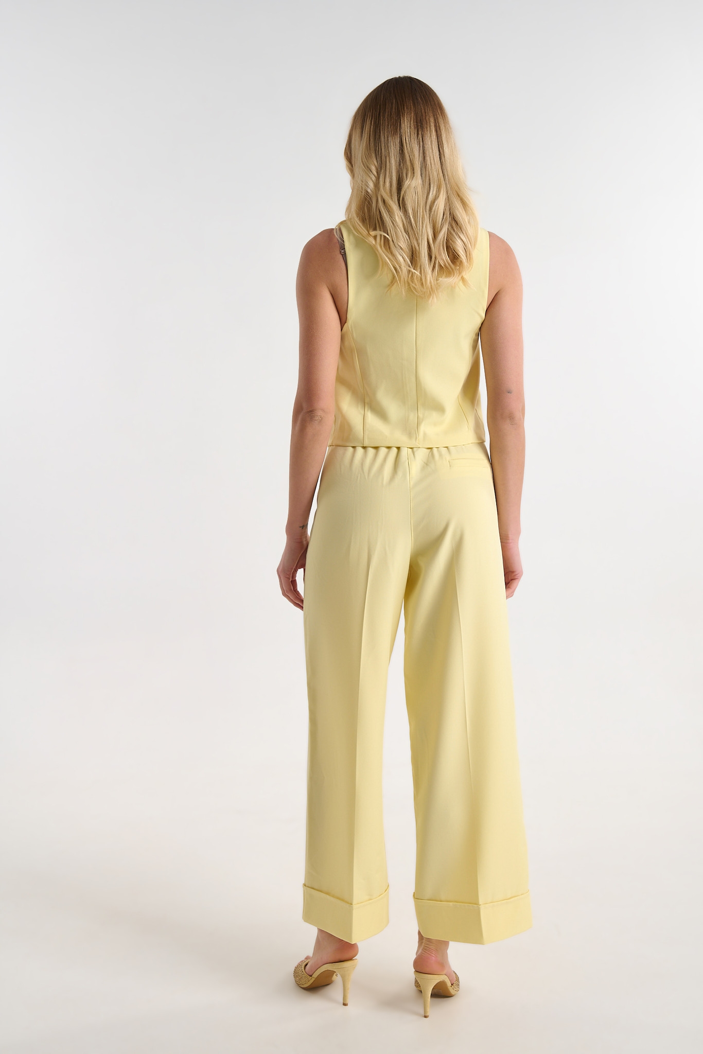High-Waisted Tailored Trousers with Cuffed Hem and Belt