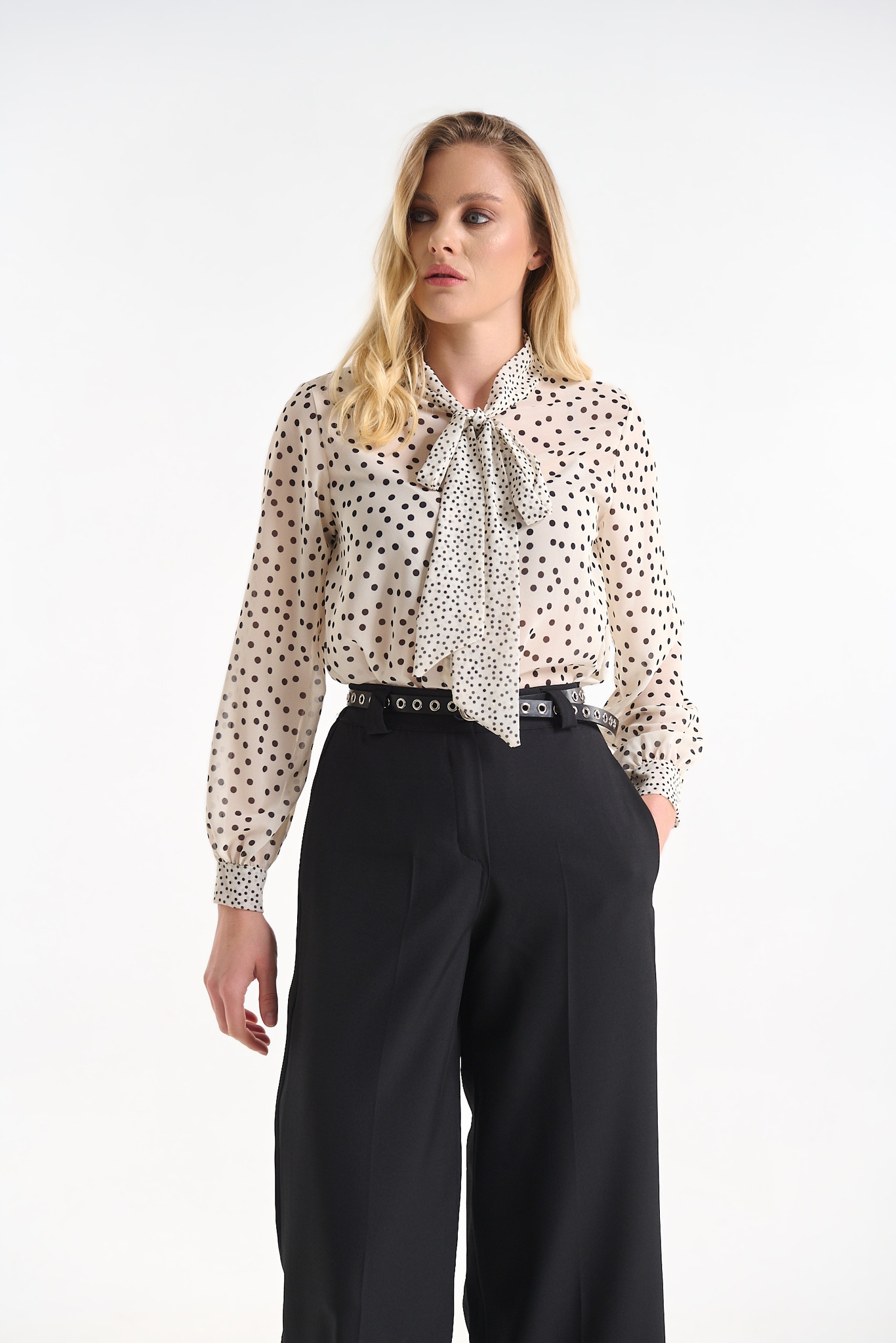 High-Waisted Tailored Trousers with Cuffed Hem and Belt