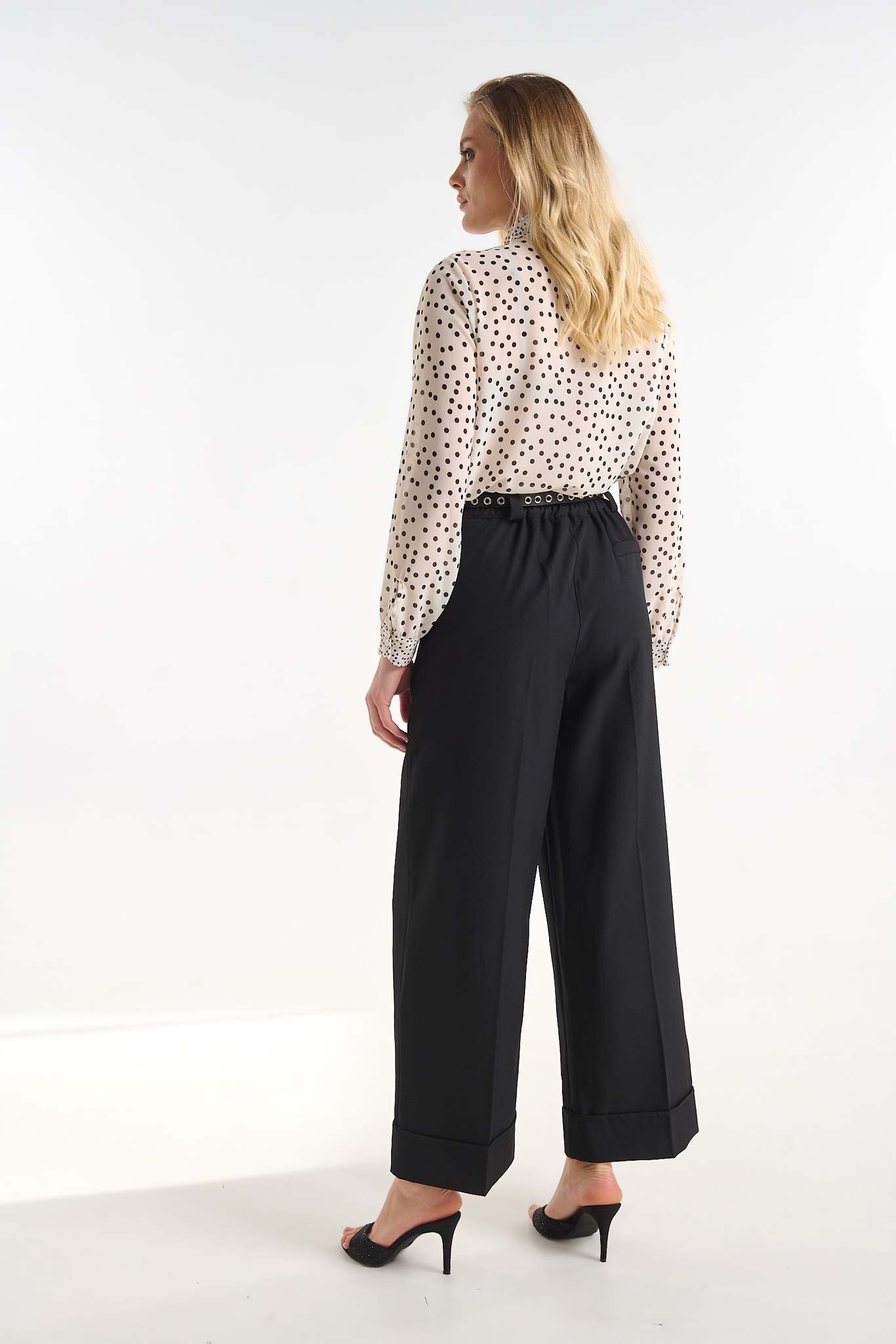 High-Waisted Tailored Trousers with Cuffed Hem and Belt
